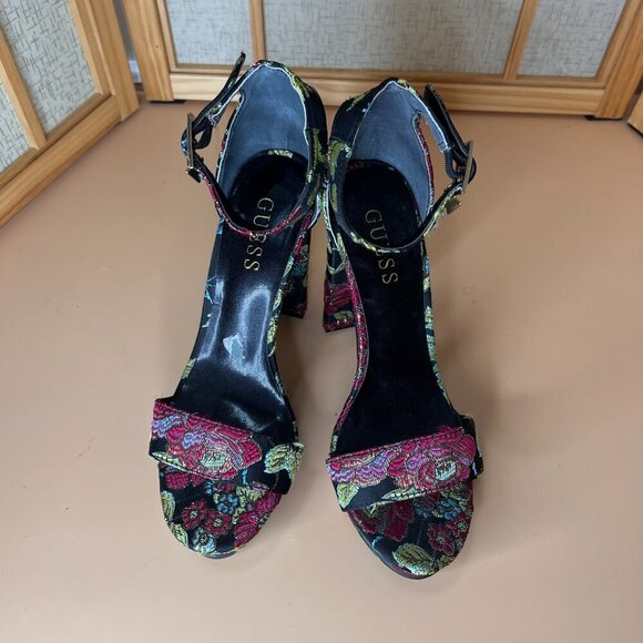 Guess Chunky Stack Heel platform with Ankle Strp open toe colorful texture sz 7 - Picture 4 of 9